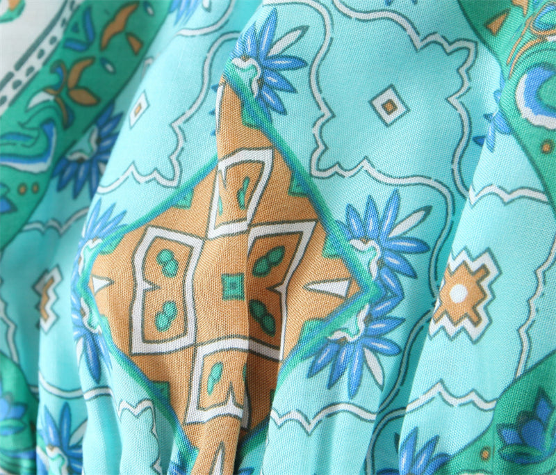 Boho Two Piece Set, Crop Top and Skirt, Oceane Square Mint
