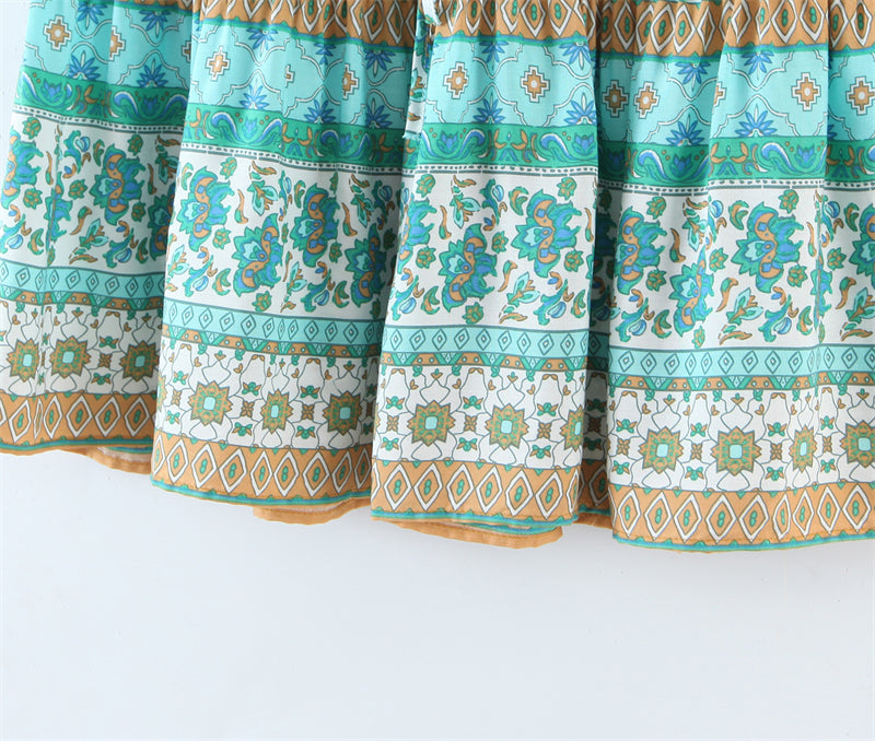 Boho Two Piece Set, Crop Top and Skirt, Oceane Square Mint