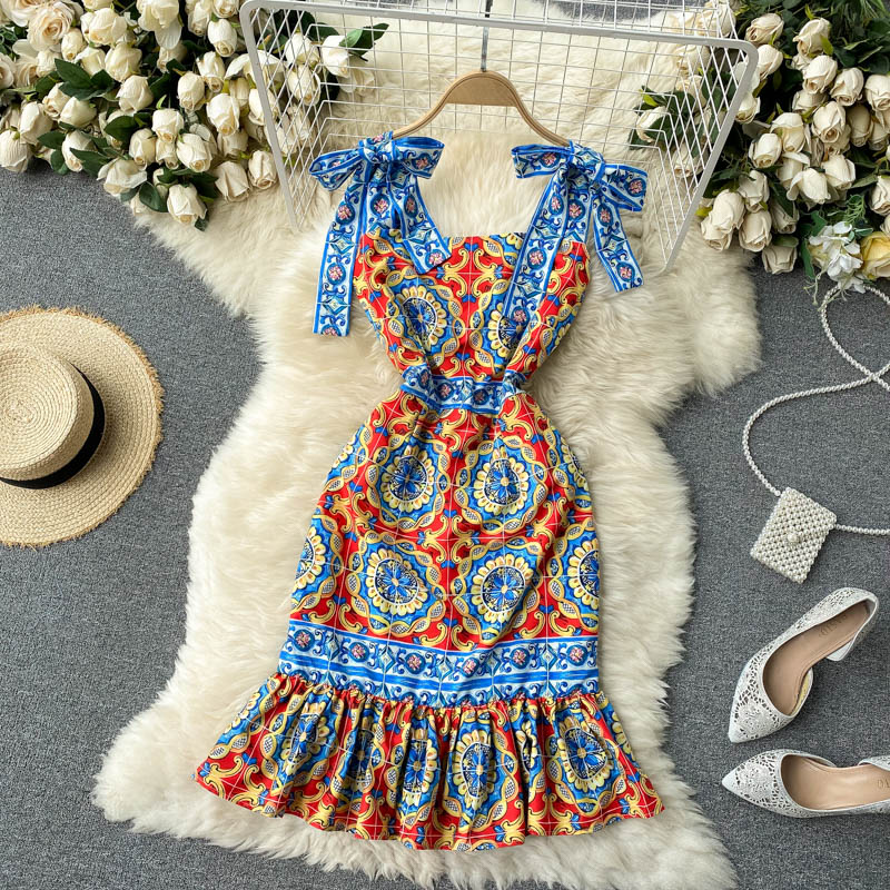 Vintage Dress, Boho Midi Dress, Retro Dress, Blue Coco