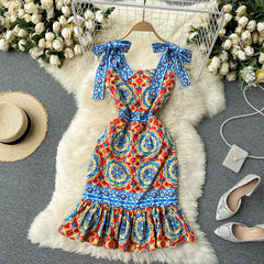 Vintage Dress, Boho Midi Dress, Retro Dress, Blue Coco