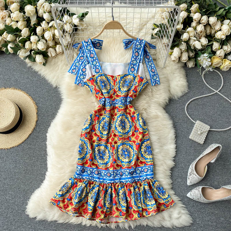 Vintage Dress, Boho Midi Dress, Retro Dress, Blue Coco