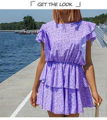 Boho Mini Dress Vintage Dress, Little Flower Iris Purple
