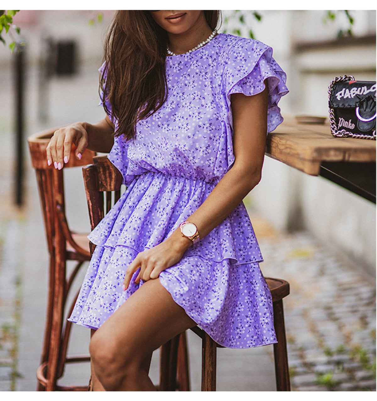 Boho Mini Dress Vintage Dress, Little Flower Iris Purple