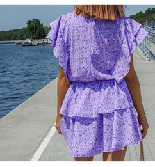 Boho Mini Dress Vintage Dress, Little Flower Iris Purple