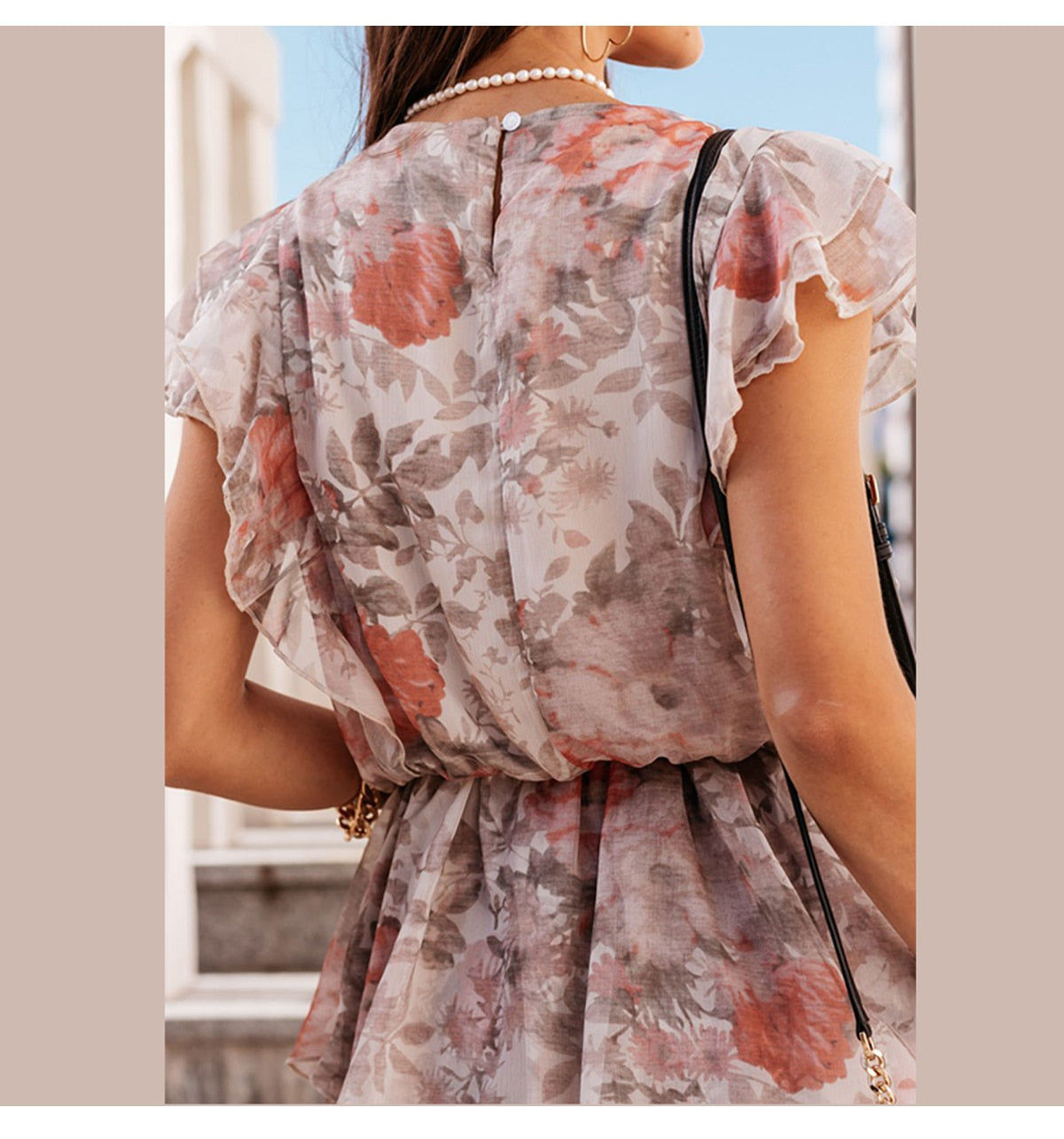 Boho Mini Dress Vintage Dress, Orange Dusty Rose