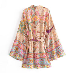 Boho Robe, Kimono Robe,  Beach Cover up, Short Robe, Sweet Vintage Pink Flower