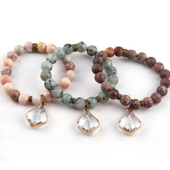 Boho Bracelet, RH Yoga Bracelet, Natural Stone with Glass Crystal