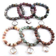 Boho Bracelet, RH Yoga Bracelet, Natural Stone with Glass Crystal