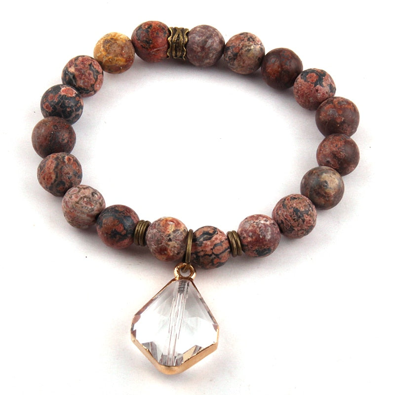 Boho Bracelet, RH Yoga Bracelet, Natural Stone with Glass Crystal