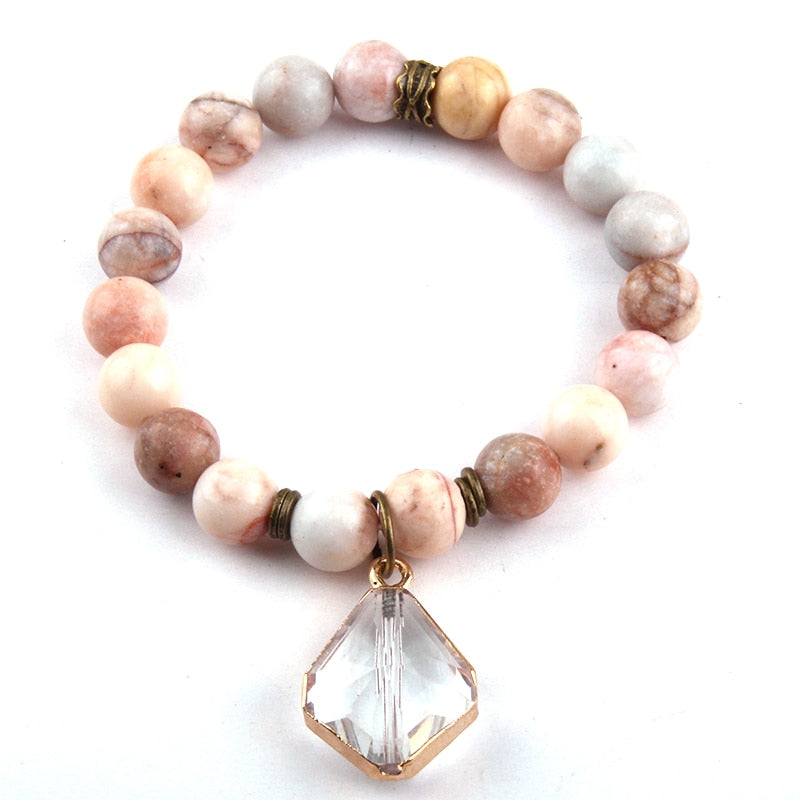 Boho Bracelet, RH Yoga Bracelet, Natural Stone with Glass Crystal