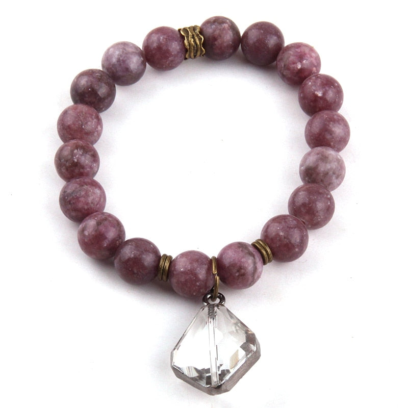 Boho Bracelet, RH Yoga Bracelet, Natural Stone with Glass Crystal