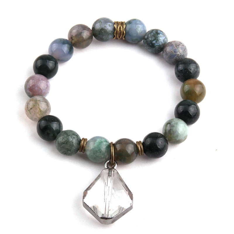 Boho Bracelet, RH Yoga Bracelet, Natural Stone with Glass Crystal