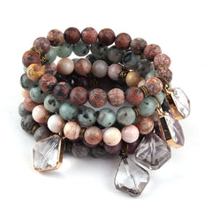 Boho Bracelet, RH Yoga Bracelet, Natural Stone with Glass Crystal