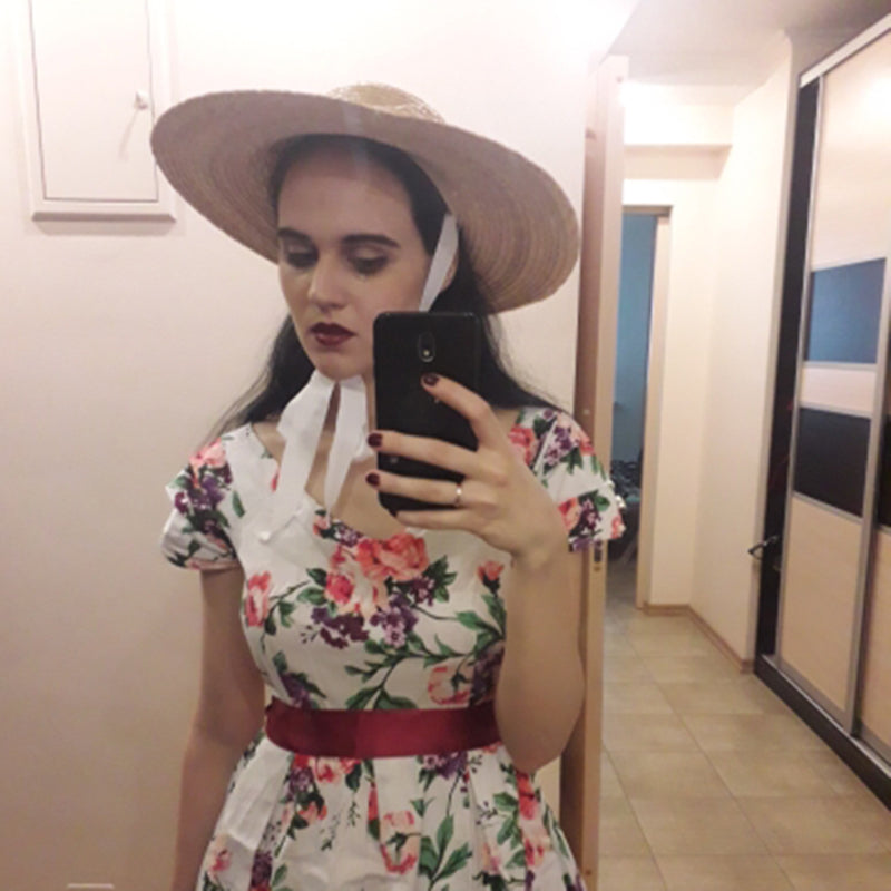 Boho Hat, Sun Beach Hat, Wide Brim Straw Hat 12 cm, Flat Top Black, White Ribbon