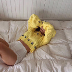 Boho Sweater, Retro Knit Sweater, Canary in Yellow