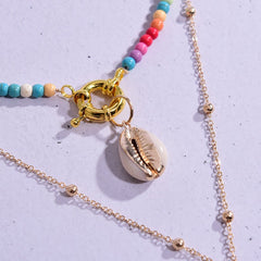 Boho Necklace, Seed Bead Choker, 2 Layers Cross & Shell