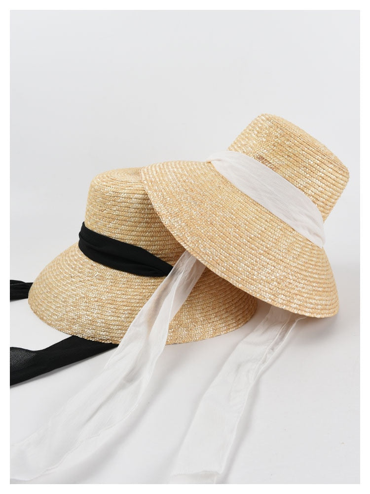 Boho Hat, Sun Straw Hat, Vintage Elodie with Black and White Ribbon
