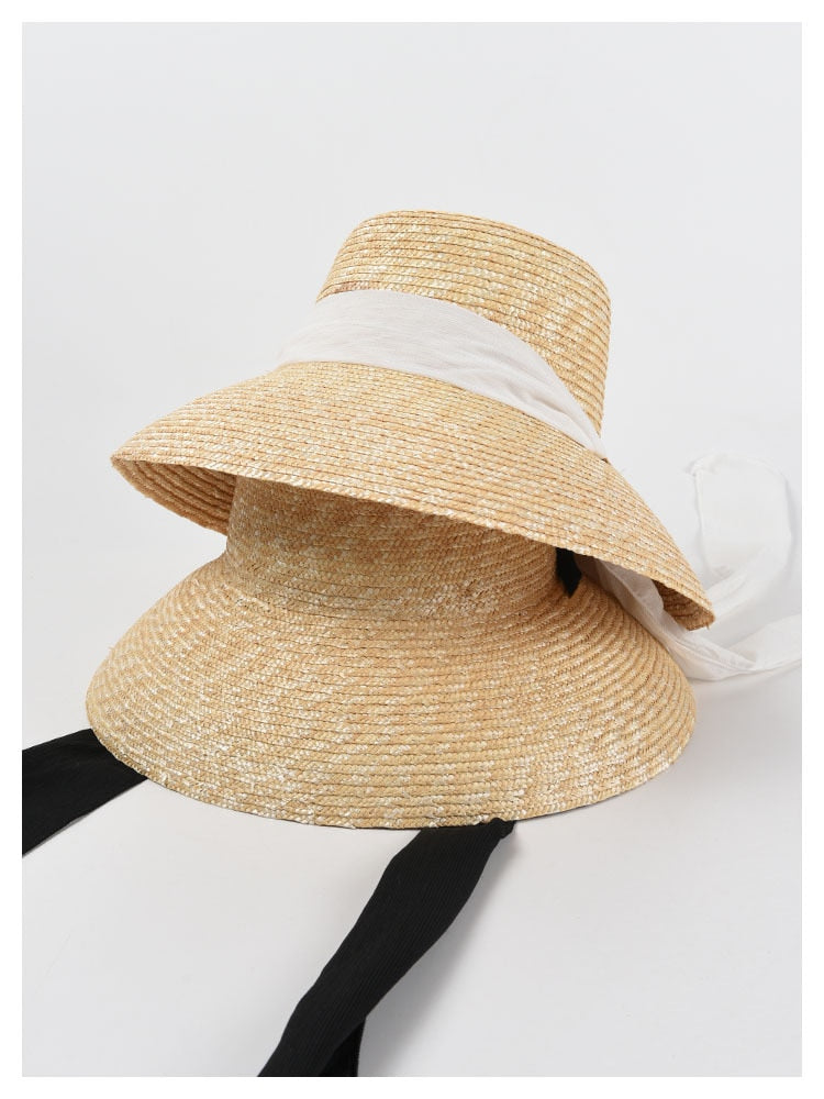 Boho Hat, Sun Straw Hat, Vintage Elodie with Black and White Ribbon