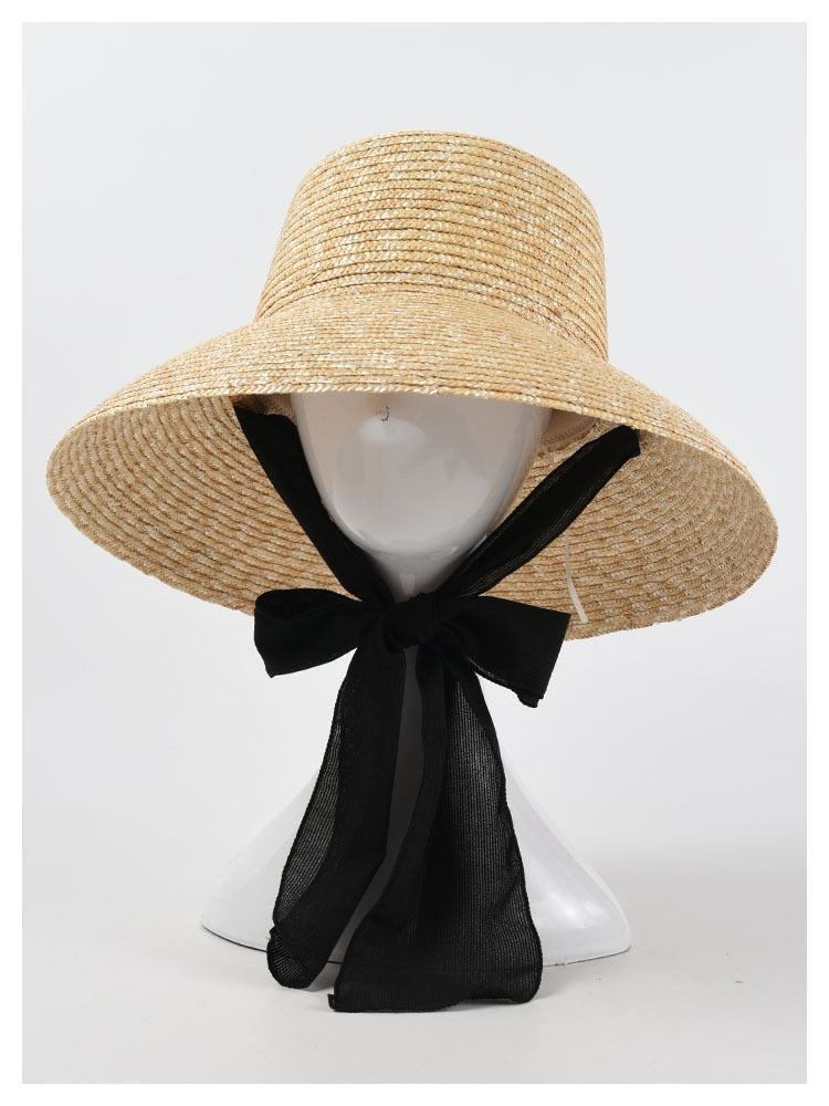 Boho Hat, Sun Straw Hat, Vintage Elodie with Black and White Ribbon