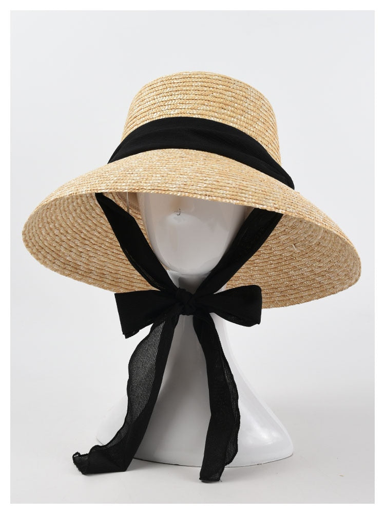 Boho Hat, Sun Straw Hat, Vintage Elodie with Black and White Ribbon