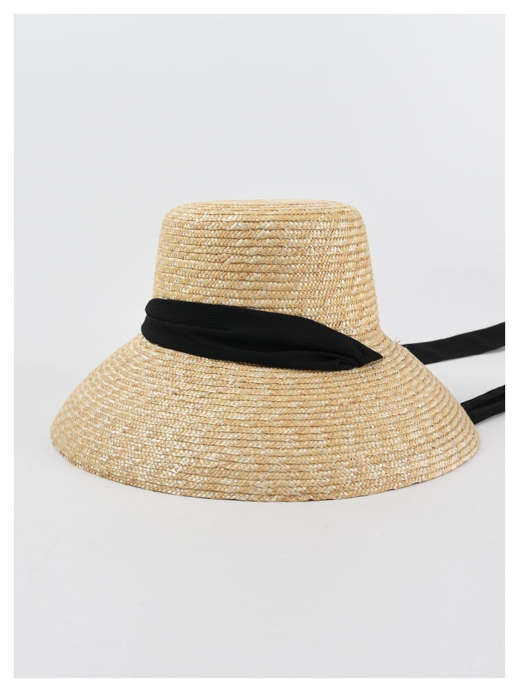 Boho Hat, Sun Straw Hat, Vintage Elodie with Black and White Ribbon