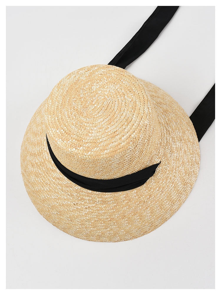 Boho Hat, Sun Straw Hat, Vintage Elodie with Black and White Ribbon