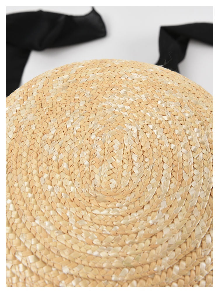 Boho Hat, Sun Straw Hat, Vintage Elodie with Black and White Ribbon