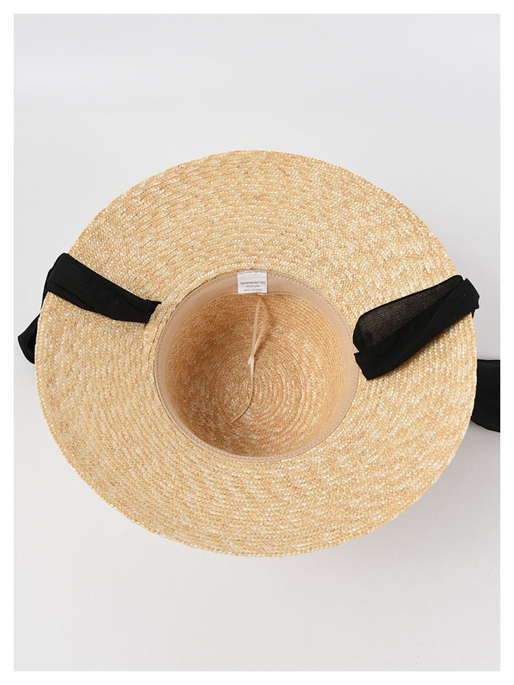 Boho Hat, Sun Straw Hat, Vintage Elodie with Black and White Ribbon