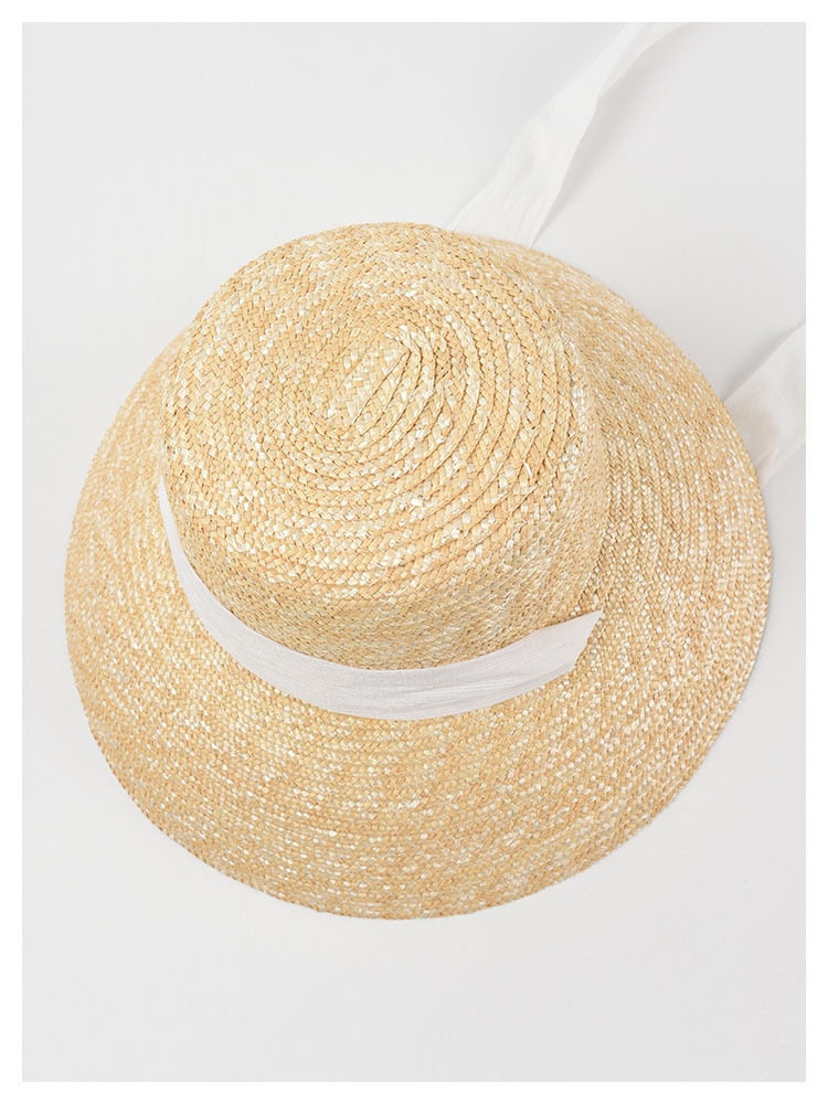 Boho Hat, Sun Straw Hat, Vintage Elodie with Black and White Ribbon