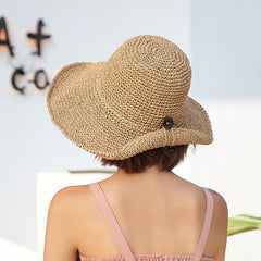 Boho Hat, Beach Sun Hat, Grass Flod Hat in White and Caramel