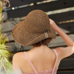 Boho Hat, Beach Sun Hat, Grass Flod Hat in White and Caramel
