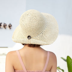 Boho Hat, Beach Sun Hat, Grass Flod Hat in White and Caramel
