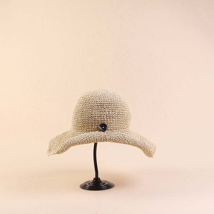 Boho Hat, Beach Sun Hat, Grass Flod Hat in White and Caramel