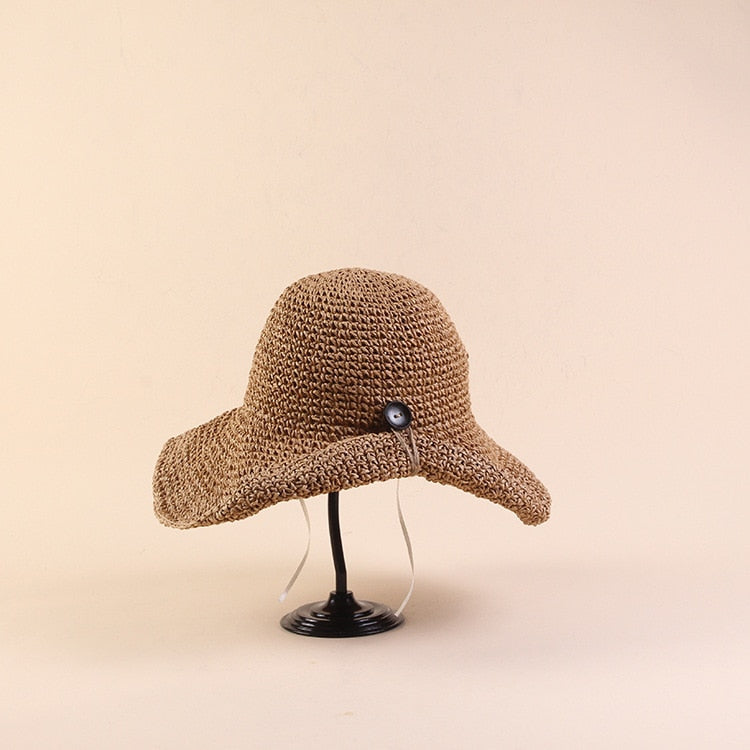 Boho Hat, Beach Sun Hat, Grass Flod Hat in White and Caramel