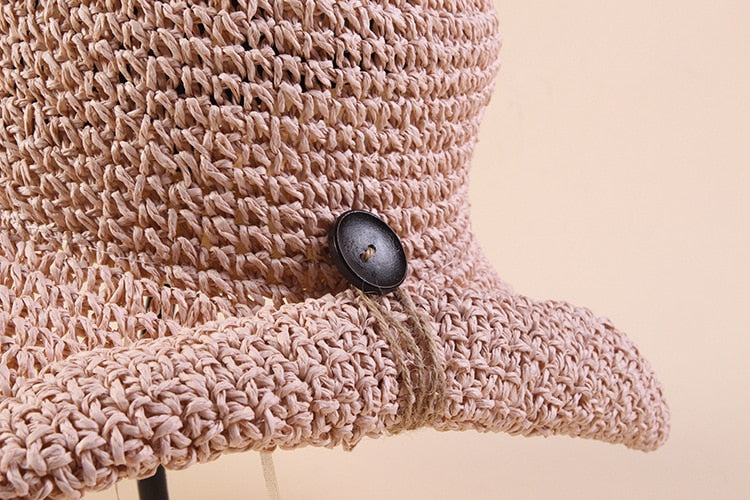 Boho Hat, Beach Sun Hat, Grass Flod Hat in White and Caramel