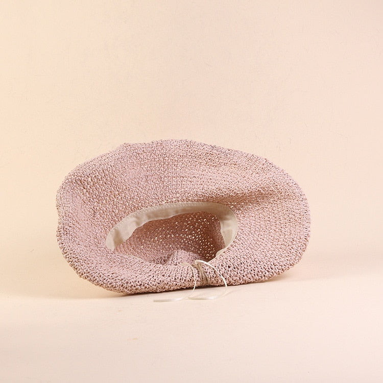 Boho Hat, Beach Sun Hat, Grass Flod Hat in White and Caramel
