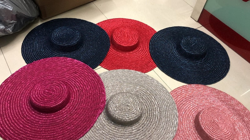 Boho Hat, Sun Beach Hat, Wide Brim Straw Hat, Retro Hat Bella, in Red, Blue, Pink and Black