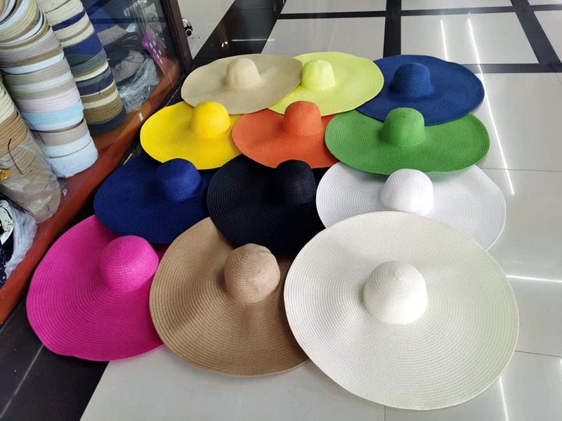 Boho Hat, Beach Hat, Extra Wide Brim Paper Hat, Floppy in Pink,  White, Yellow and 12 colors  (Soft, 25 cm)