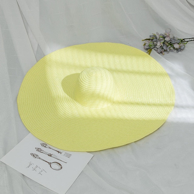Boho Hat, Beach Hat, Extra Wide Brim Paper Hat, Floppy in Pink,  White, Yellow and 12 colors  (Soft, 25 cm)