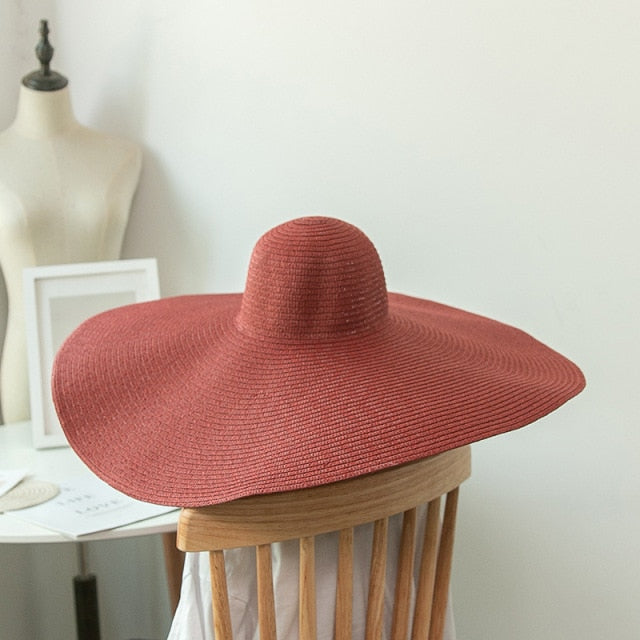 Boho Hat, Beach Hat, Extra Wide Brim Paper Hat, Floppy in Pink,  White, Yellow and 12 colors  (Soft, 25 cm)