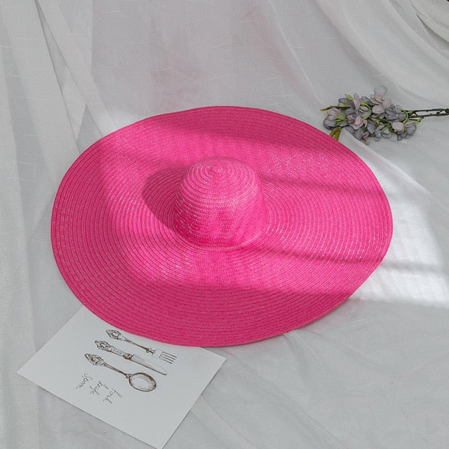 Boho Hat, Beach Hat, Extra Wide Brim Paper Hat, Floppy in Pink,  White, Yellow and 12 colors  (Soft, 25 cm)