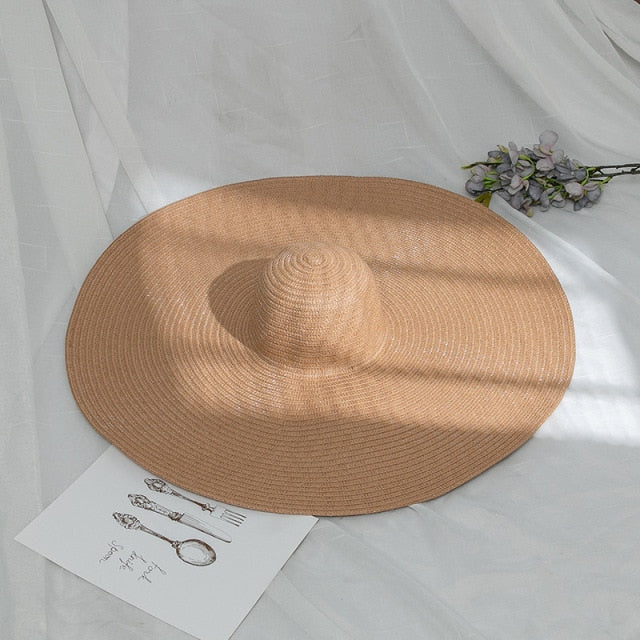 Boho Hat, Beach Hat, Extra Wide Brim Paper Hat, Floppy in Pink,  White, Yellow and 12 colors  (Soft, 25 cm)
