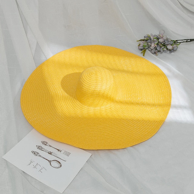 Boho Hat, Beach Hat, Extra Wide Brim Paper Hat, Floppy in Pink,  White, Yellow and 12 colors  (Soft, 25 cm)