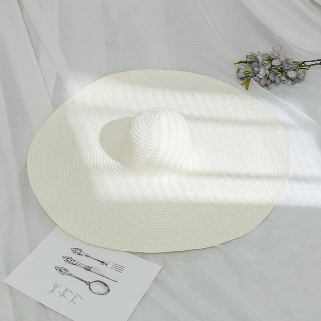 Boho Hat, Beach Hat, Extra Wide Brim Paper Hat, Floppy in Pink,  White, Yellow and 12 colors  (Soft, 25 cm)