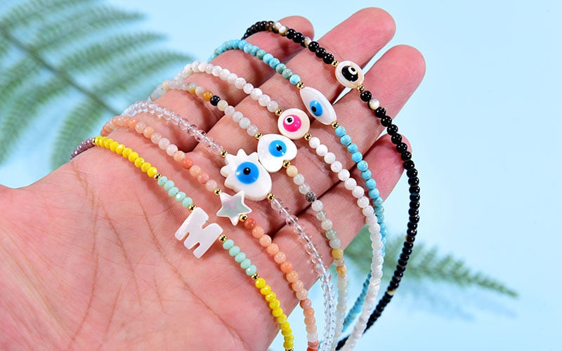 Boho  Personalized Custom Necklace, DIY Letter Name and Evil Eye Choker