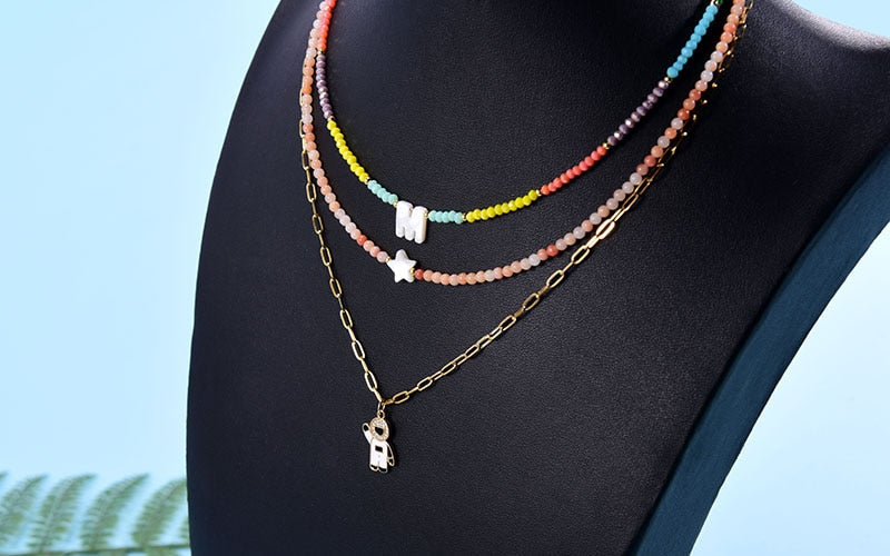 Boho  Personalized Custom Necklace, DIY Letter Name and Evil Eye Choker