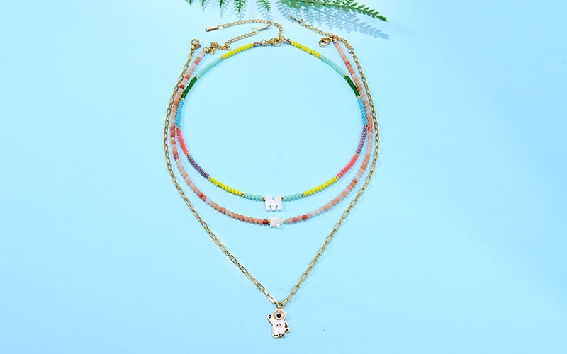 Boho  Personalized Custom Necklace, DIY Letter Name and Evil Eye Choker