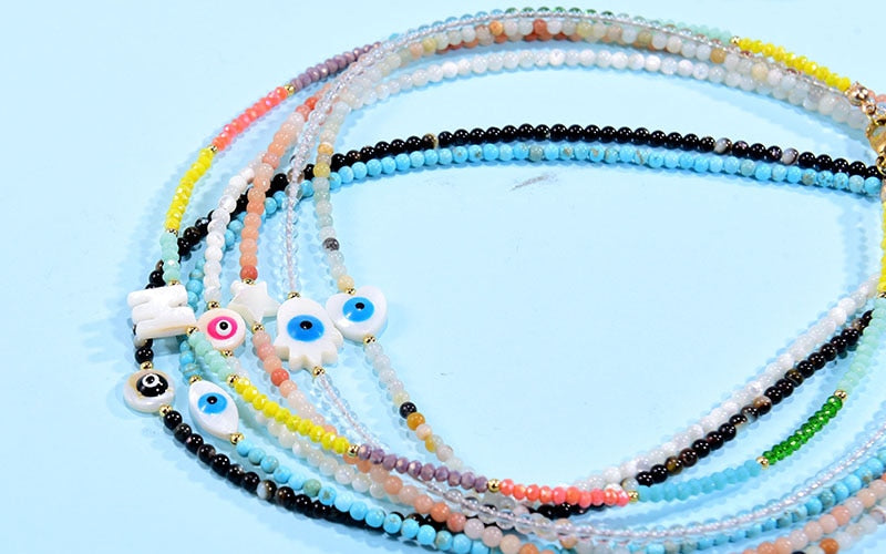 Boho  Personalized Custom Necklace, DIY Letter Name and Evil Eye Choker