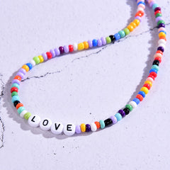 Boho Personalized Custom Necklace, Seed Bead 2 Layered Choker, Love Lucky Happy