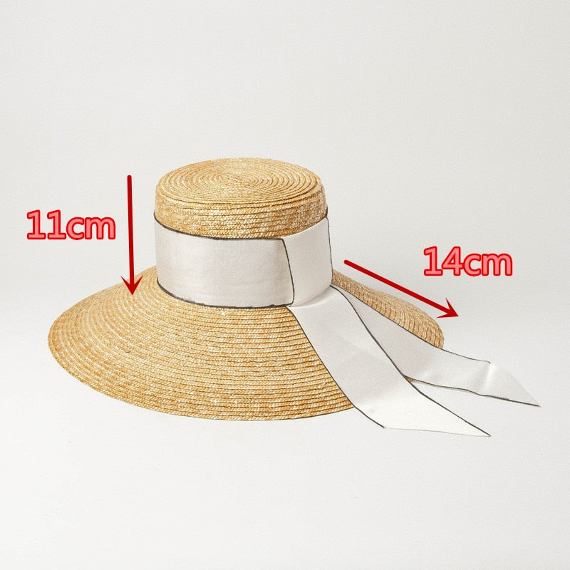 Boho Hat, Beach Sun Hat, Retro Straw Hat Anna with Ribbon  Beige and Black